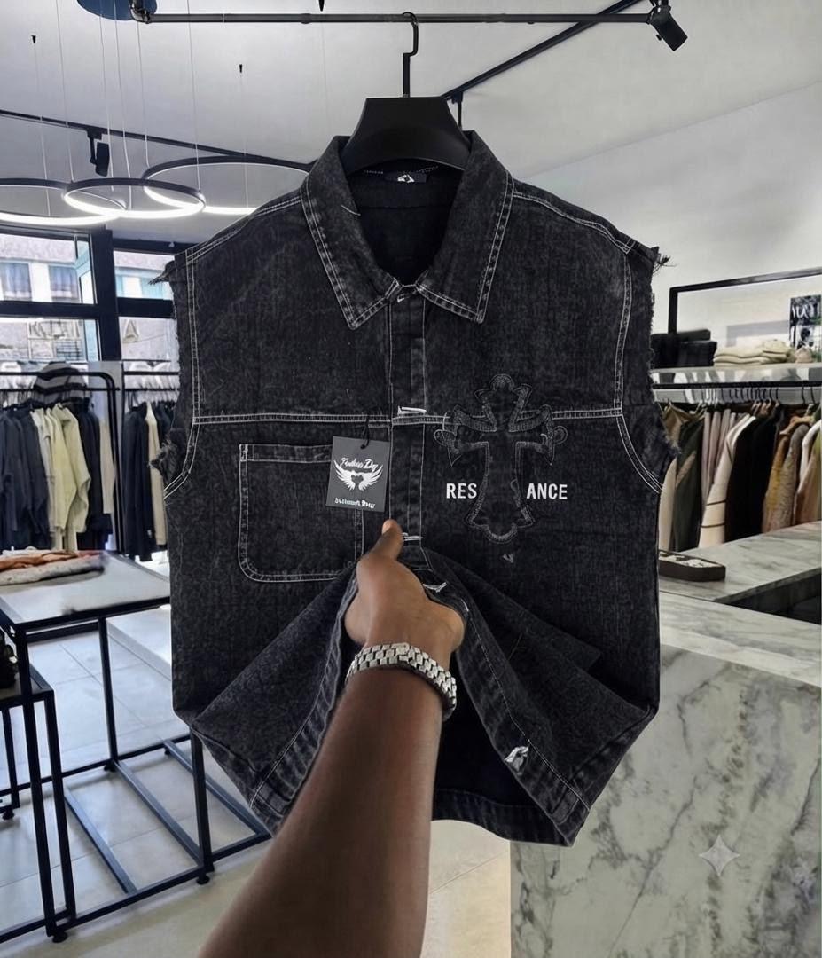 Luxury armless jean jacket